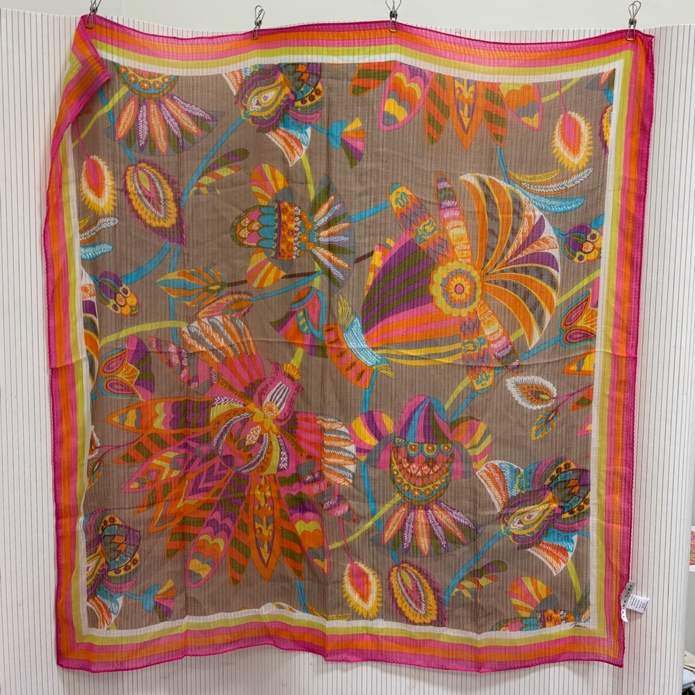 Trina Turk Giant Cotton orange and pink scarf beach wrap